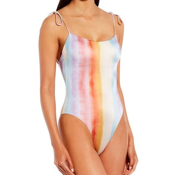 Gianni Bini x DANNIJO Paloma Ombre Tie Strap One Piece Swimsuit Rainbow Stripe - Picture 3 of 15